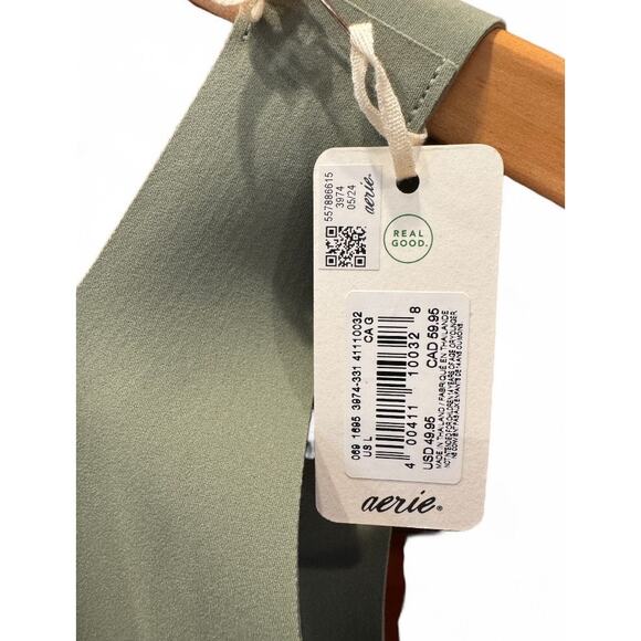 NWT Aerie SMOOTHEZ Large olive Green High Neck Bodysuit top stretch comfort soft - Picture 5 of 6